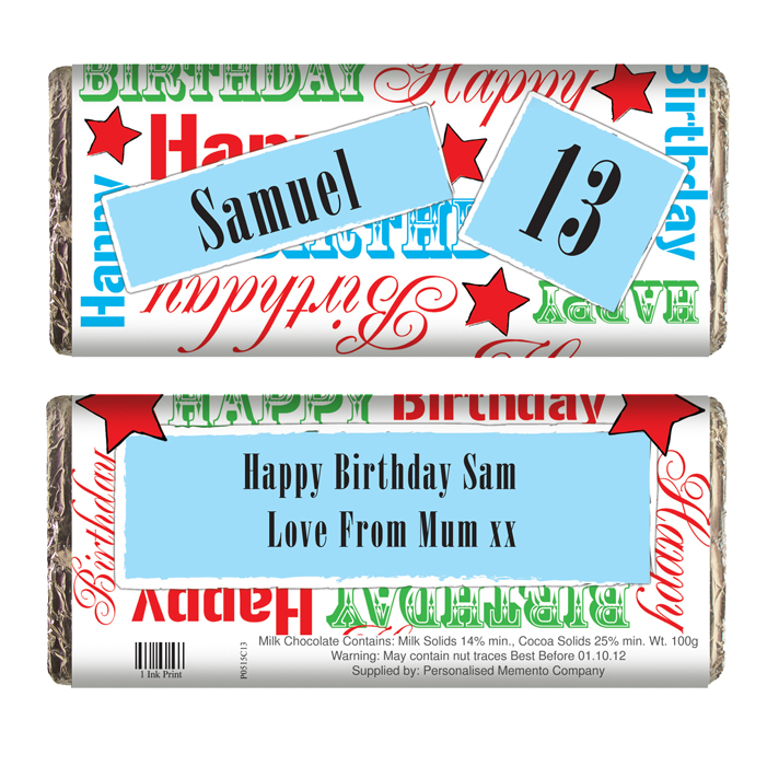 Blue Happy Birthday Stars Chocolate Bar